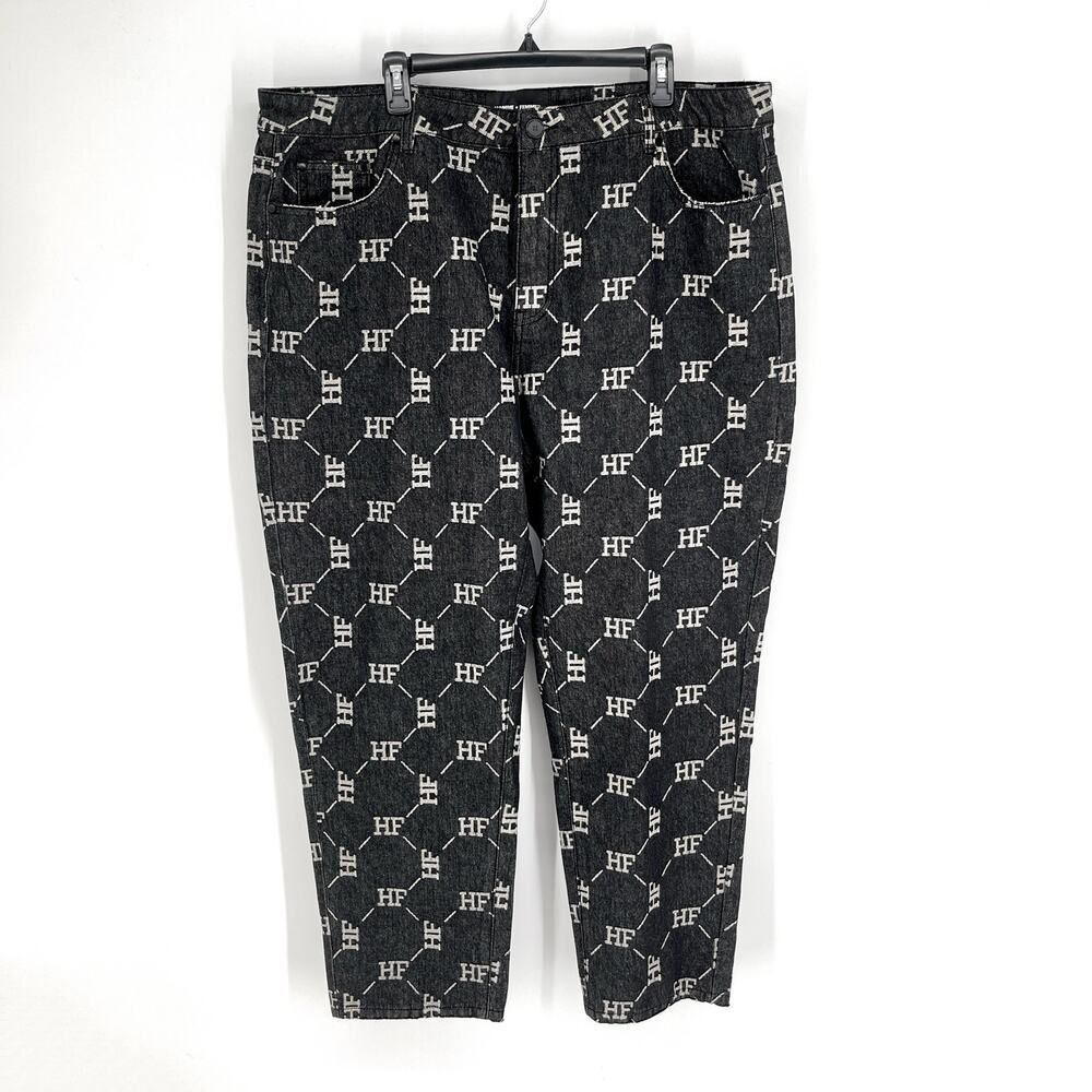 Homme + Femme NEW HF Logo Jeans Mens Sz 40 Black White Honeycomb Pattern Stretch